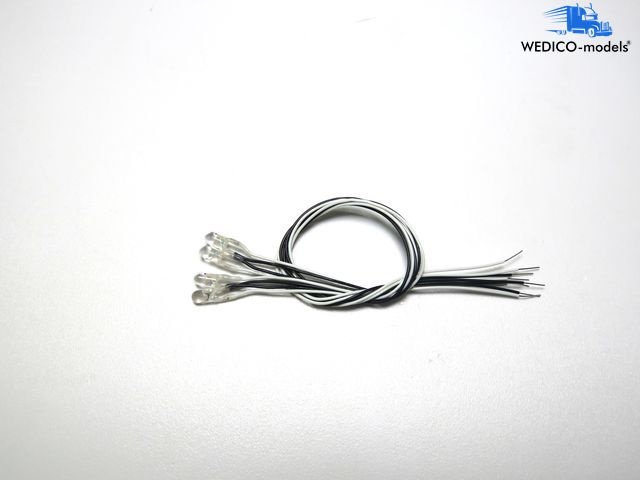 4x LED 6V Weiß 4000mcd 3mm ohne Kragen mit Draht 15cm