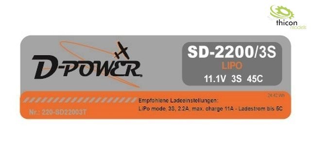 D-Power SD-2200 3S Lipo (11,1V) 45C - T-Stecker