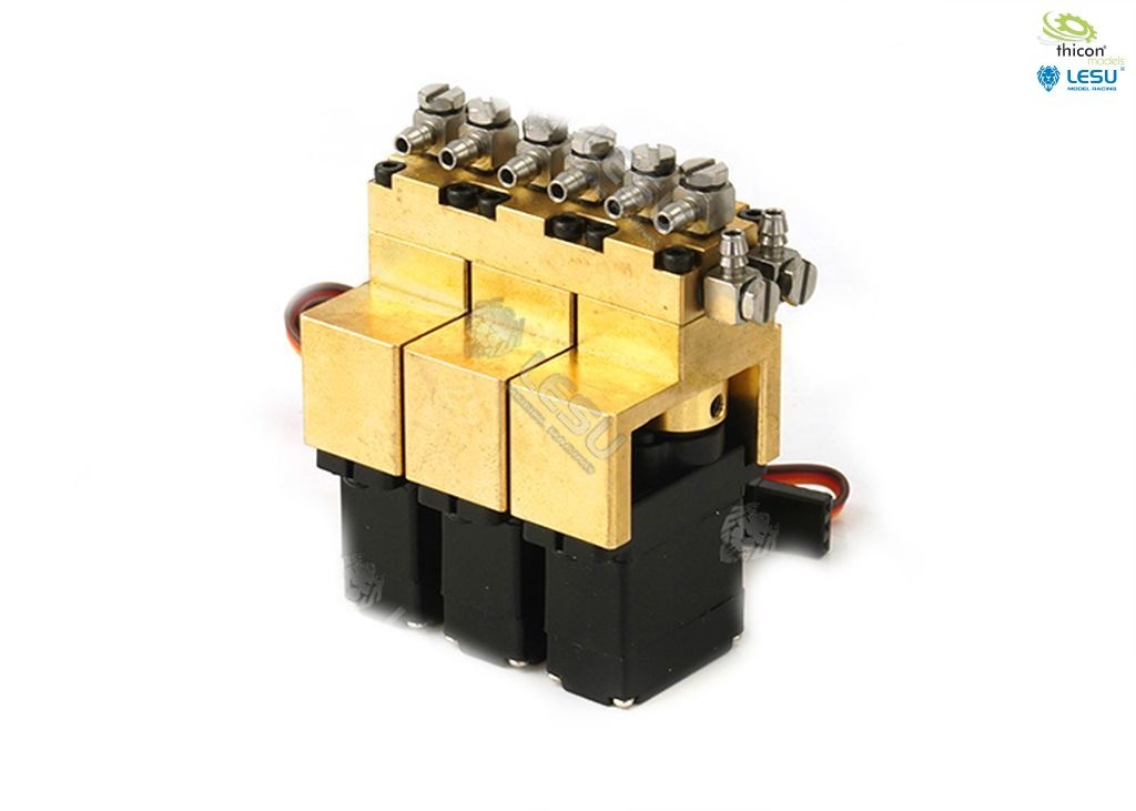 Hydraulic control valve 3-way brass with 12mm mini servos